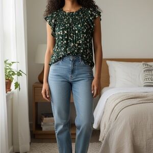 Old Navy Green Floral Flowy Top